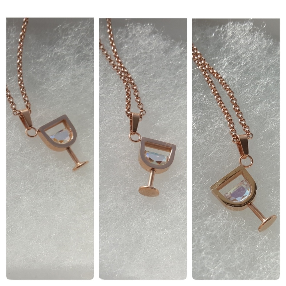 🎁CLEARANCE 🎁5⭐SS RG Wine Glass Necklace - Picture 3 of 3